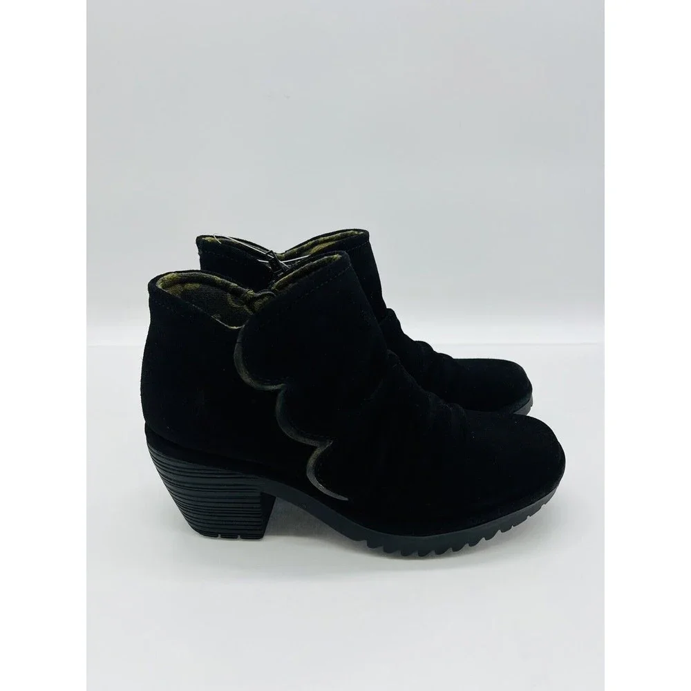 Fly London Women's Waco Suede Ankle Boot - Black / Black Gold, Choose Size - Picture 4 of 10